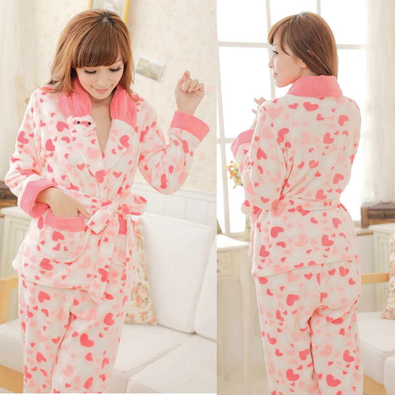 Autumn and winter sleepwear female coral fleece cartoon summer women's casual lounge set