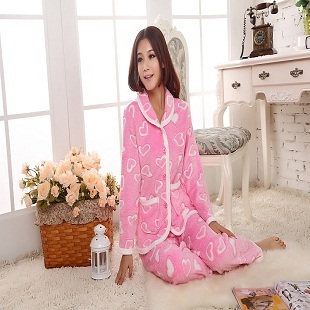 Autumn and winter sleepwear heart women's long-sleeve thickening coral fleece sleepwear lounge set