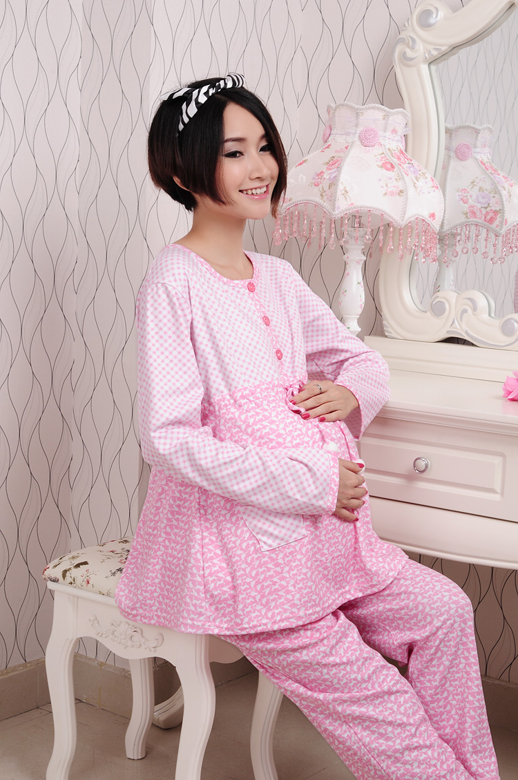 Autumn and winter sleepwear long-sleeve cardigan cartoon embroidered maternity clothing