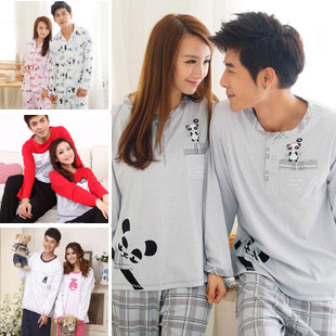 Autumn and winter sleepwear lovers sleepwear cartoon knitted 100% cotton long-sleeve sleep set