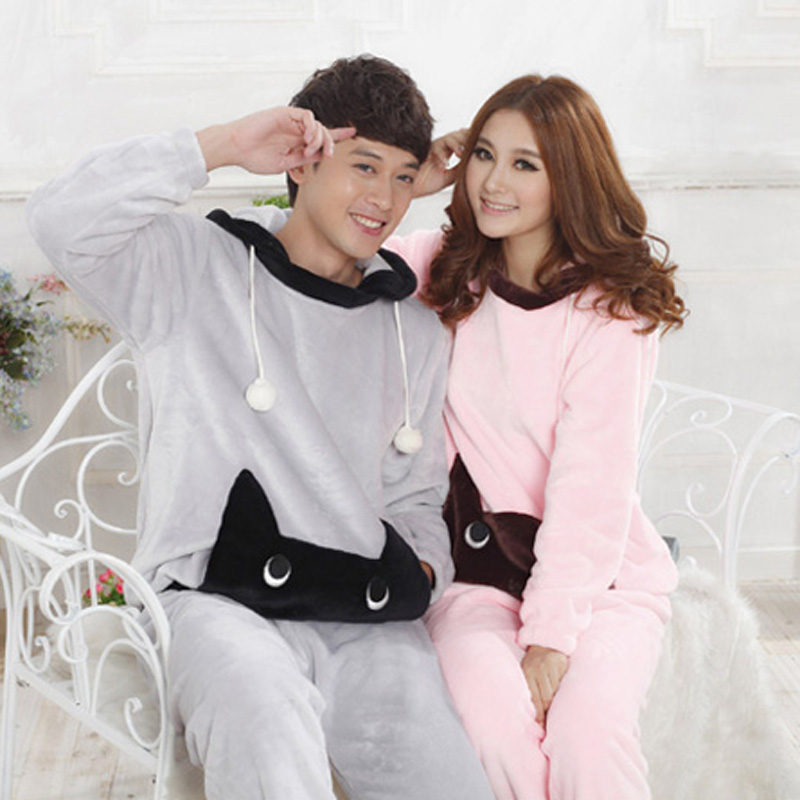 Autumn and winter sleepwear lovers thickening coral fleece set high quality flannel cartoon lounge