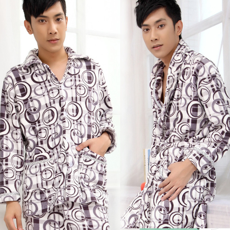 Autumn and winter sleepwear male coral fleece robe casual circle long-sleeve lounge set