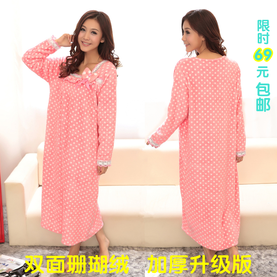 Autumn and winter sleepwear plus size thickening coral fleece long-sleeve flannel princess ultra long nightgown