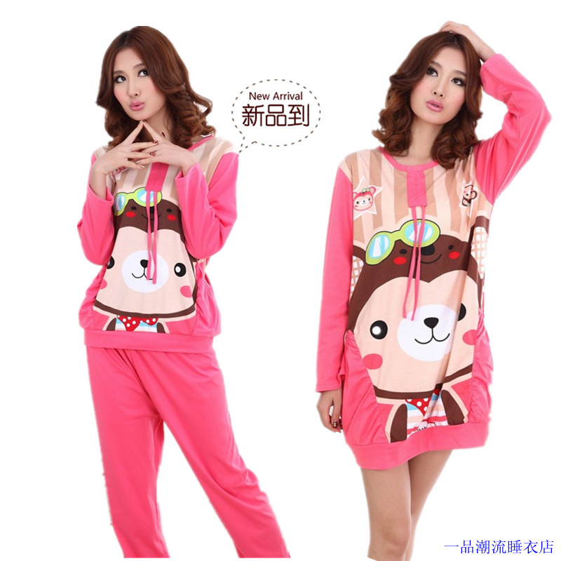 Autumn and winter sleepwear women's long-sleeve 100% cotton lounge cartoon monkey one piece long-sleeve nightgown