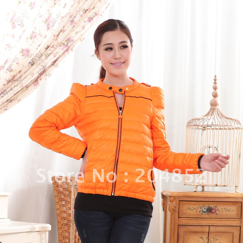 Autumn and winter slim short design down coat thin fleece o-neck zipper thin down coat female