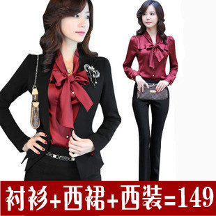 Autumn and winter slim three pieces set ol women's pants formal outerwear fashion shirt blazer bust skirt