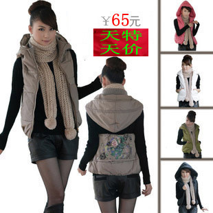 Autumn and winter slim vest zipper hooded vest fashionable casual down cotton vest female