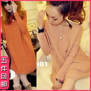 Autumn and winter slit neckline loose long design thick sweater t