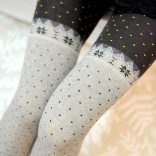 Autumn and winter small fresh color block decoration stockings pantyhose 100% cotton thermal socks pants