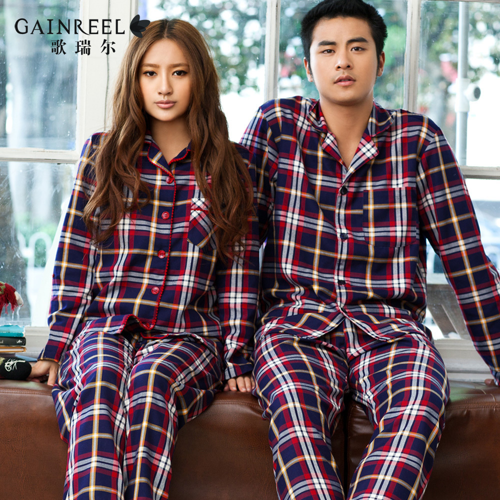 Autumn and winter song riel lover plaid lovers sleepwear long-sleeve lounge set