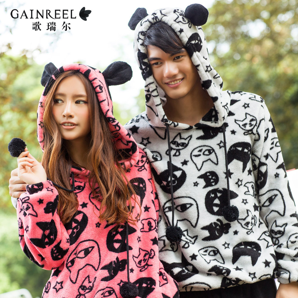 Autumn and winter sports sleepwear song arrail coral fleece cartoon animal thermal lovers lounge set