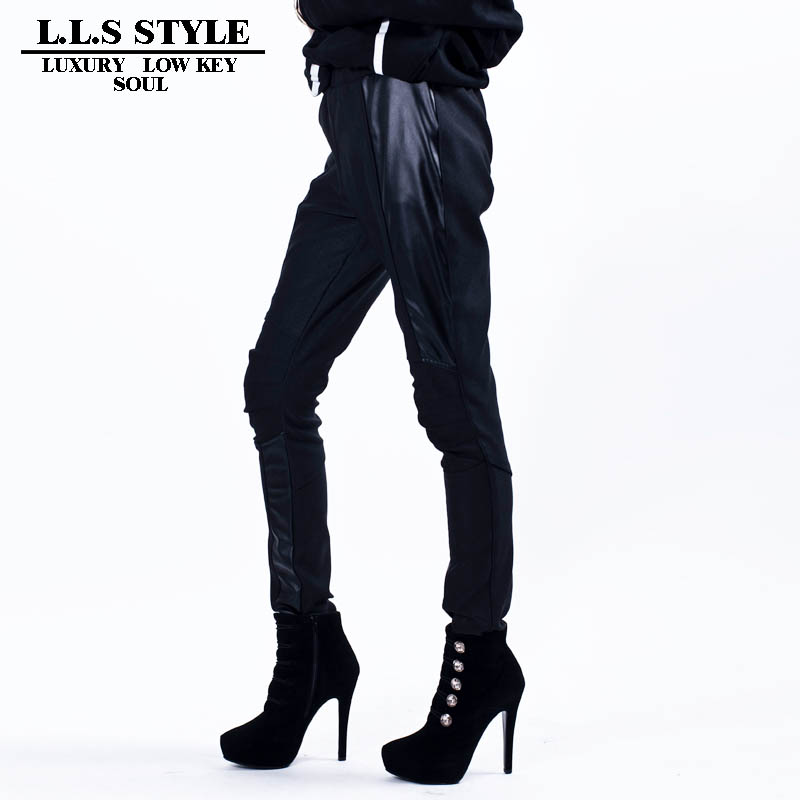 Autumn and winter street punk female trousers cool elastic pants slim skinny pants leather pants pencil pants legging