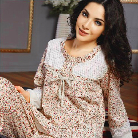 Autumn and winter summer female long-sleeve cotton sleepwear lounge short-sleeve set small 21047