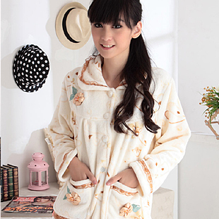 Autumn and winter super soft coral fleece female sleepwear flower casual thermal female lounge set