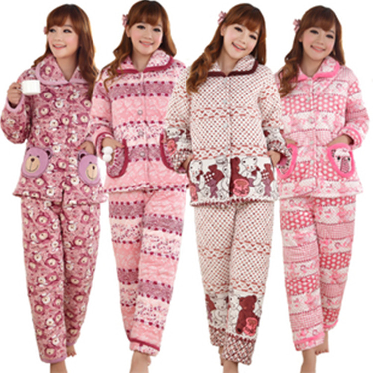 Autumn and winter sweet cotton-padded coral fleece thickening thermal sleepwear women's long-sleeve set lounge