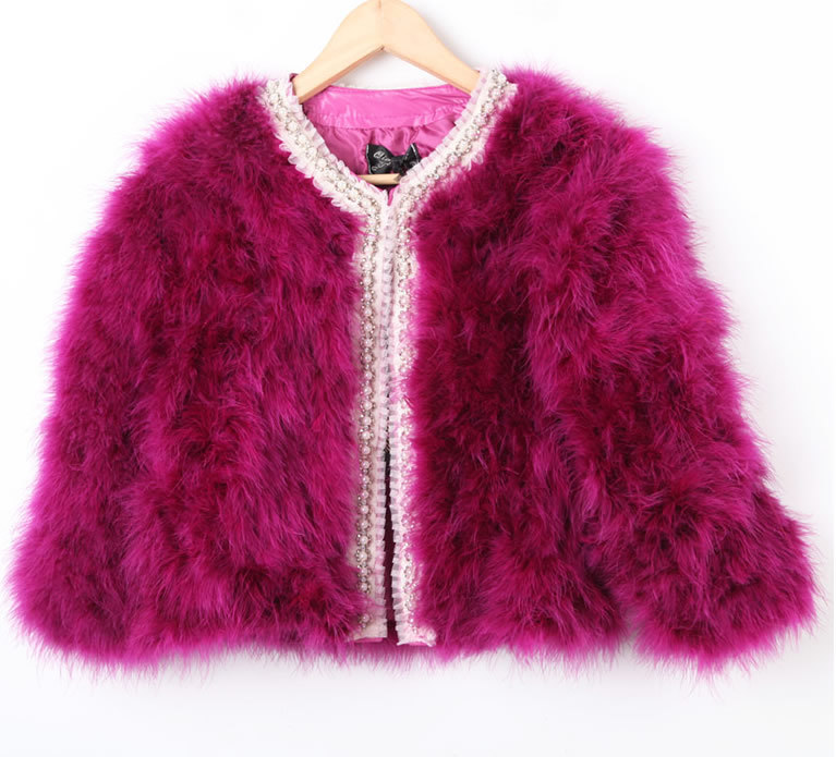 Autumn and winter sweet elegant diamond-studded lace three quarter sleeve o-neck ostrich wool fur coat 2012