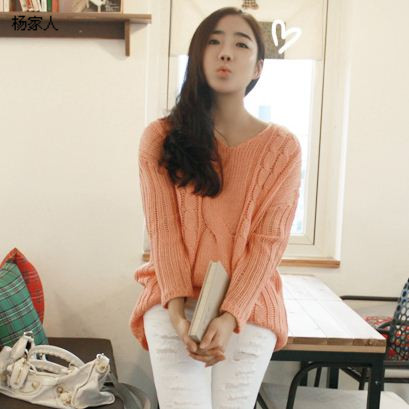 Autumn and winter sweet vintage knitting cutout twisted pullover powder orange sweater jacquard sweater thick outerwear