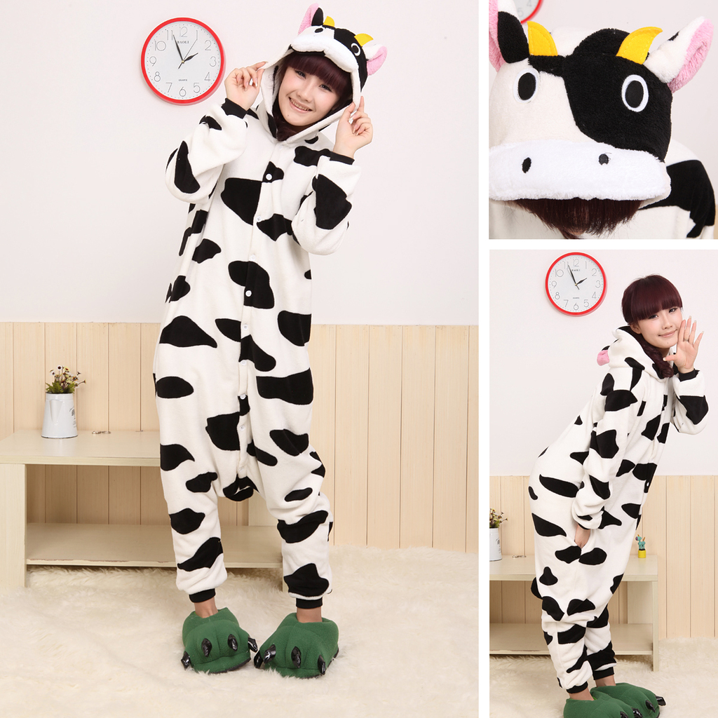 Autumn and winter the coral velvet cows cartoon animal piece pajamas couple Ju Jiafu