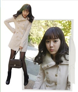 Autumn and winter the new new female Korean version of slim all-match fine wool collar windbreaker Maone coat jacket