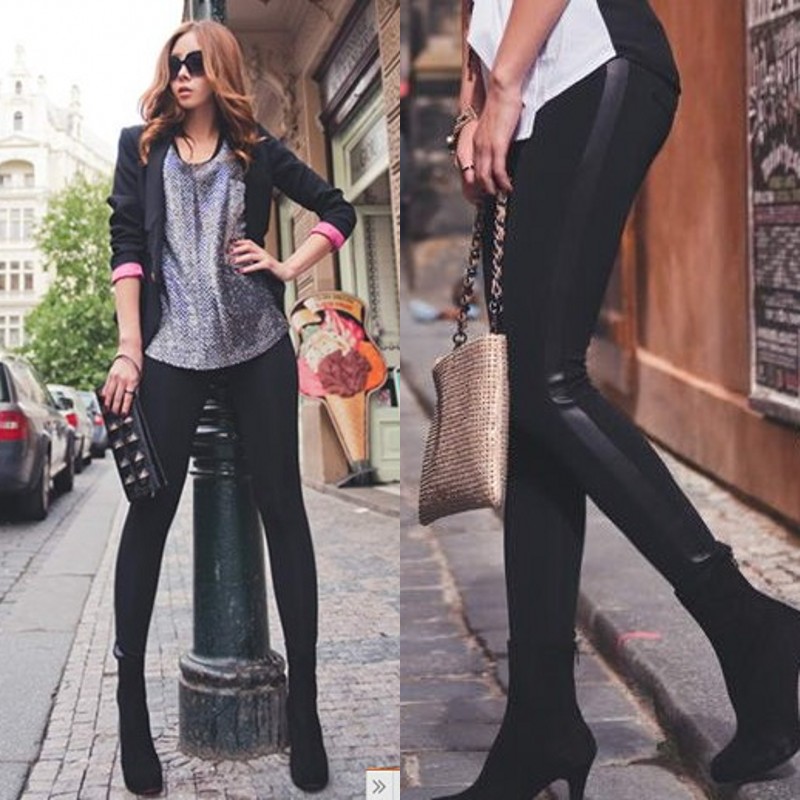 autumn and winter the trend of fashion slim legging  women's  leather  trousers free shipping