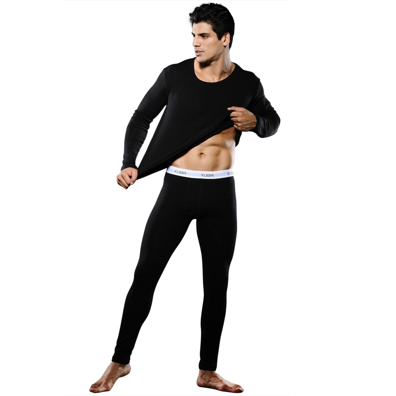 Autumn and winter thick velvet 100% cotton thermal underwear male brief solid color o-neck set thermal set