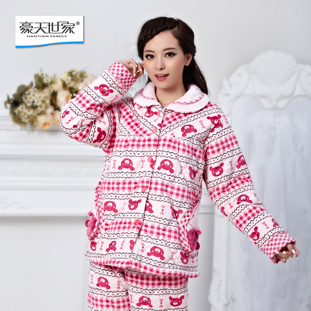 Autumn and winter thickening cartoon clip cotton sleepwear Women lounge