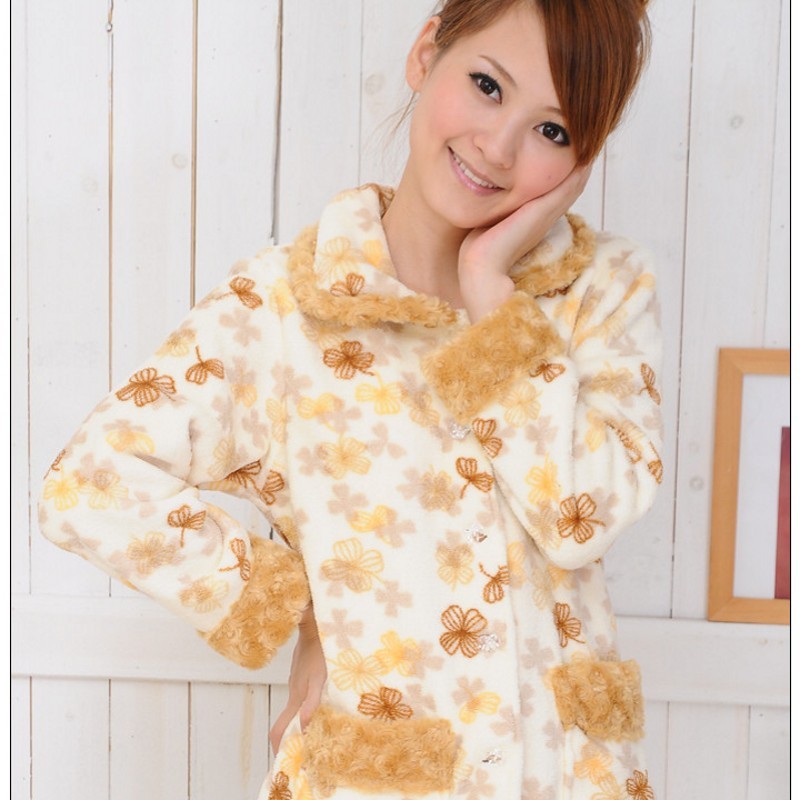 Autumn and winter thickening coral fleece ladies sleepwear winter women's long sleeve length Women lounge