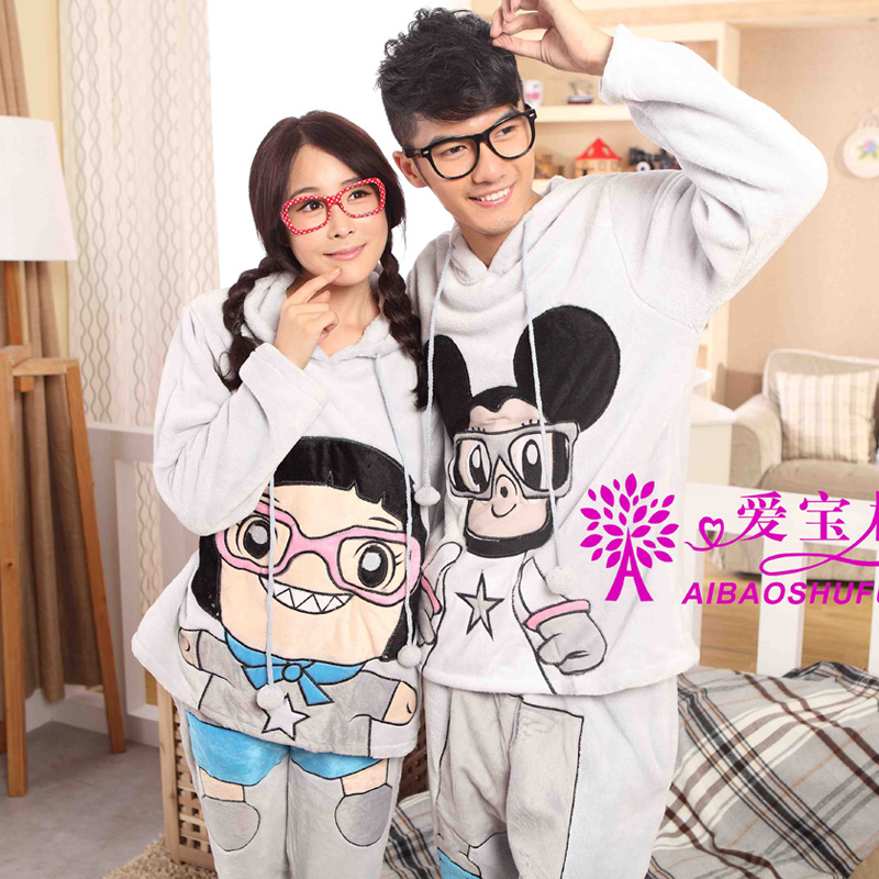 Autumn and winter thickening coral fleece long-sleeve lovers sleep set male women's lounge