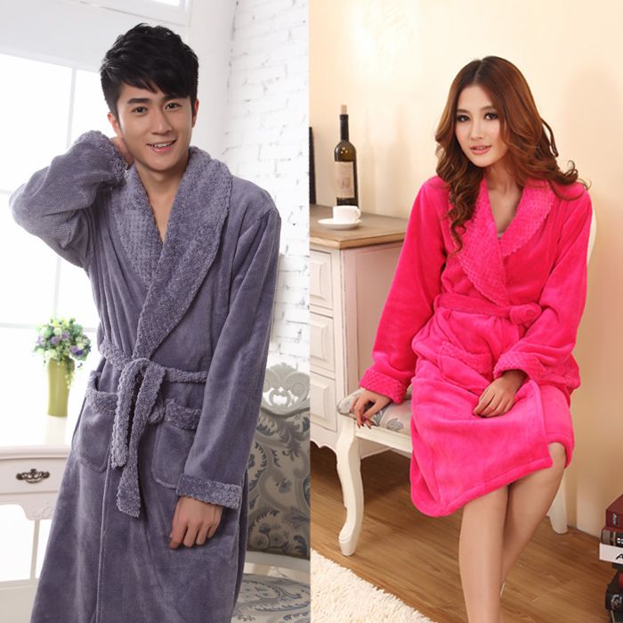 Autumn and winter thickening coral fleece lovers set ultralarge sleepwear male Women winter robe plus size bathrobe