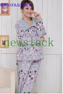 Autumn and winter thickening coral fleece sleep set women's super soft coral fleece sleepwear grey