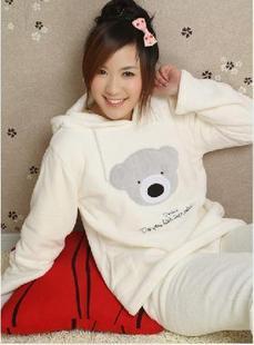 Autumn and winter thickening coral fleece sleepwear cartoon long-sleeve with a hood women's lounge set