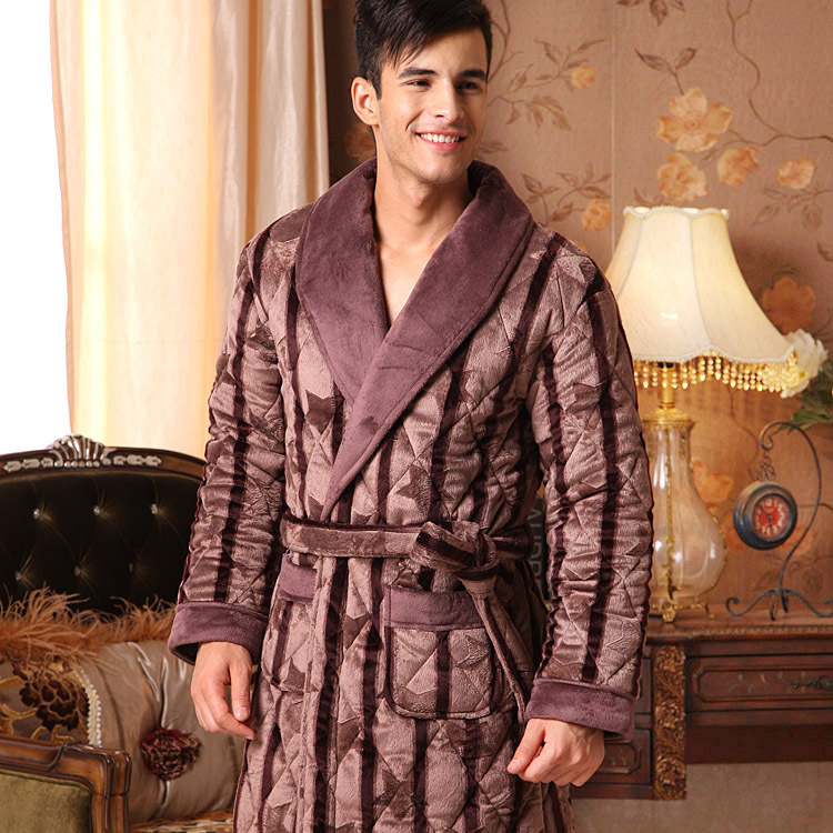 Autumn and winter thickening cotton-padded male robe bathrobes winter weinstein men's sleepwear lounge