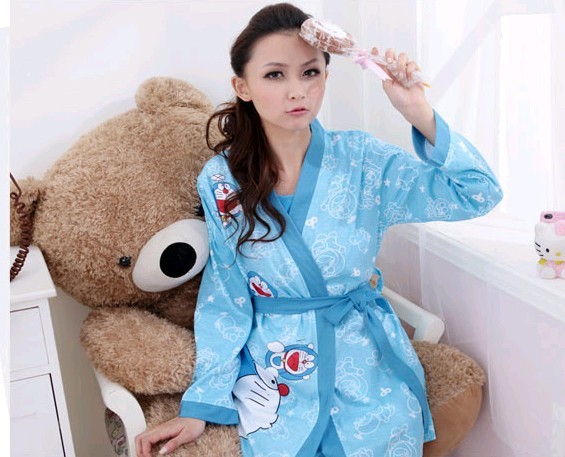 Autumn and winter thickening DORAEMON women's long-sleeve three piece set sleepwear