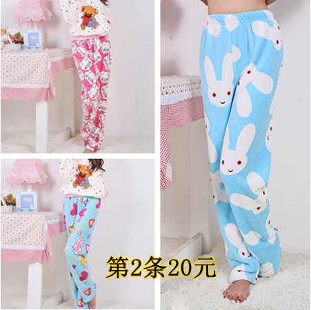 Autumn and winter thickening double faced coral fleece pajama pants female male lounge pants 100% cotton thermal long trousers