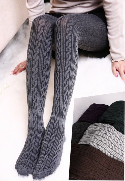 Autumn and winter thickening legging wool pants twisted rib knitting pantyhose stovepipe socks