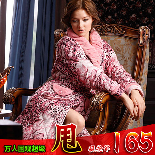 Autumn and winter thickening leopard print robe bathrobes women's cotton-padded sleepwear cotton-padded jacket lounge