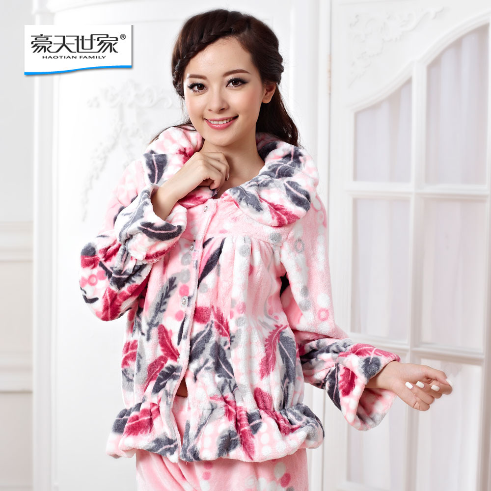 Autumn and winter thickening long-sleeve comfortable coral fleece sleepwear lounge