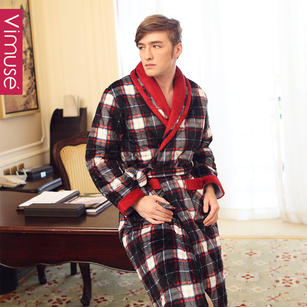 Autumn and winter thickening long-sleeve male robe winter plus size coral fleece cotton-padded men's bathrobe