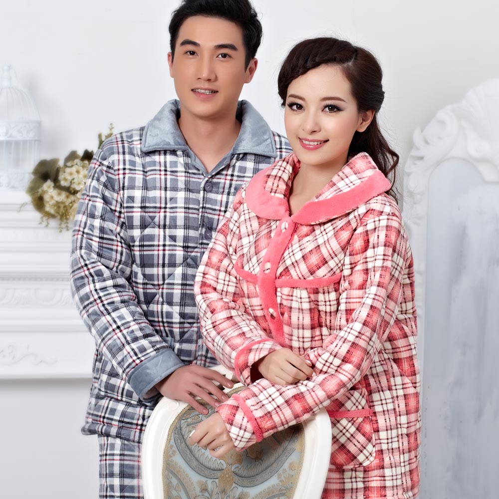 Autumn and winter thickening lounge lovers set male cotton-padded sleepwear women's at home service