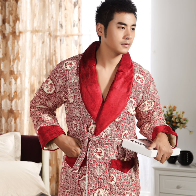 Autumn and winter thickening male sleepwear long-sleeve robe male long-sleeve male cotton-padded robe bathrobes