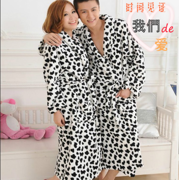 Autumn and winter thickening male women's cow coral fleece robe thickening long design lovers bathrobe family fashion lounge