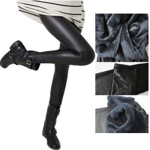 Autumn and winter thickening plus velvet double layer thermal legging faux leather mink velvet ankle length trousers pants