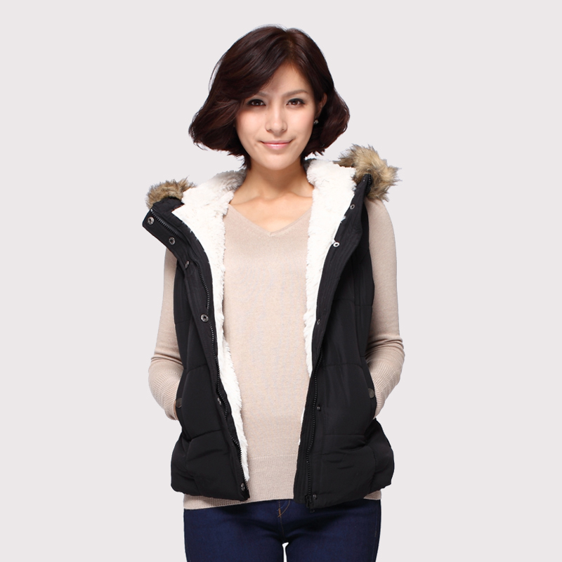 Autumn and winter thickening slim vest Women with a hood plus velvet thermal cotton vest female s6303