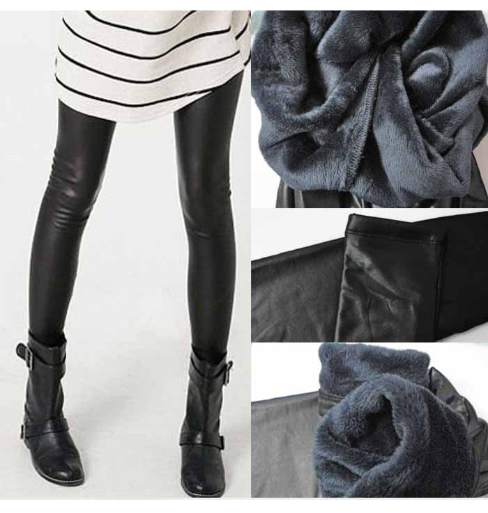 Autumn and winter thickening thermal beaver velvet double layer warm pants elastic trend women's faux leather legging leather