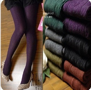 Autumn and winter thickening thin knitted yarn twisted rib knitting pantyhose vertical stripe belt socks twisted step on the