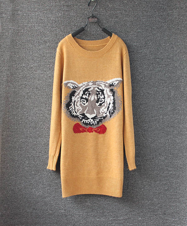 Autumn and winter thickening tiger pattern medium-long Women sweater