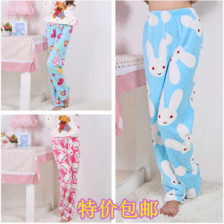 Autumn and winter thickening trousers double faced coral fleece pajama pants lounge pants 100% cotton warm pants