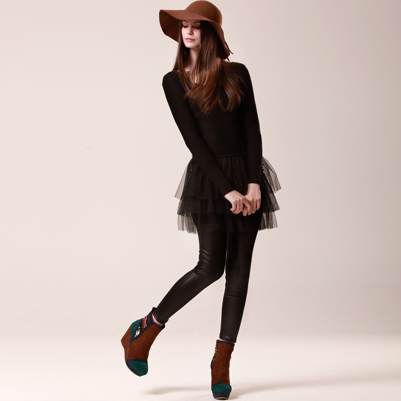 Autumn and winter thin slim faux leather matte legging j23449