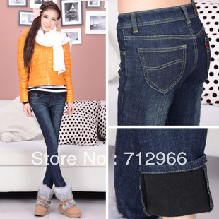 Autumn and winter trousers thickening plus cotton plus velvet jeans trousers female boot cut jeans pencil pants plus size