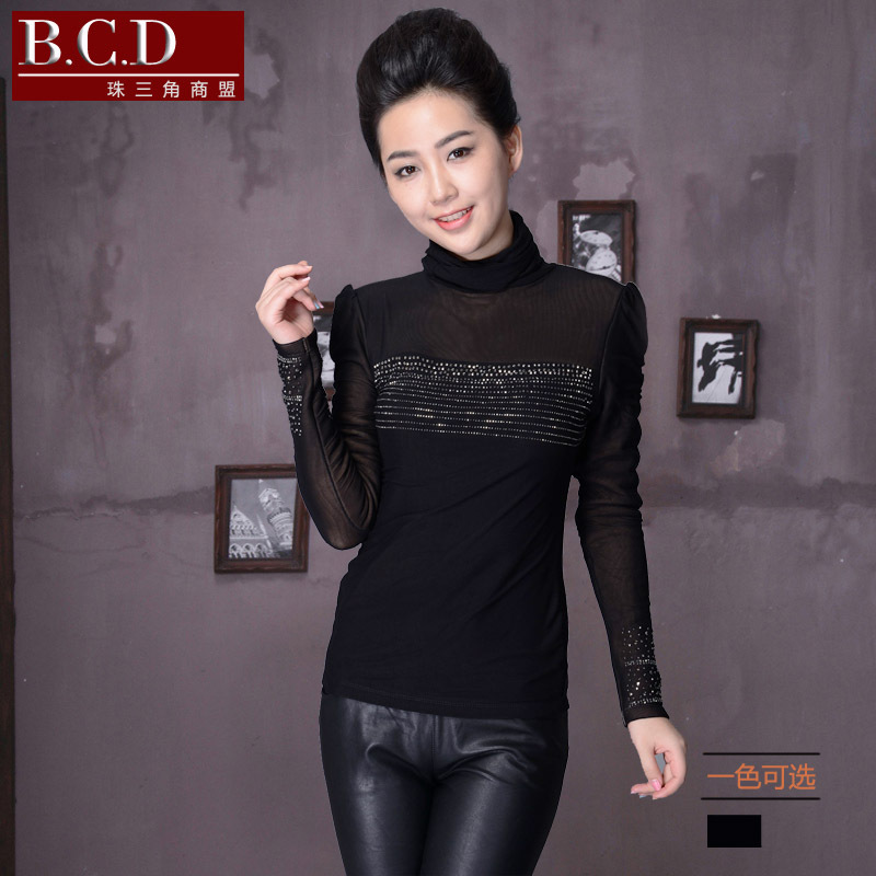 Autumn and winter turtleneck thermal underwear thickening plus velvet rhinestones basic shirt long-sleeve female slim